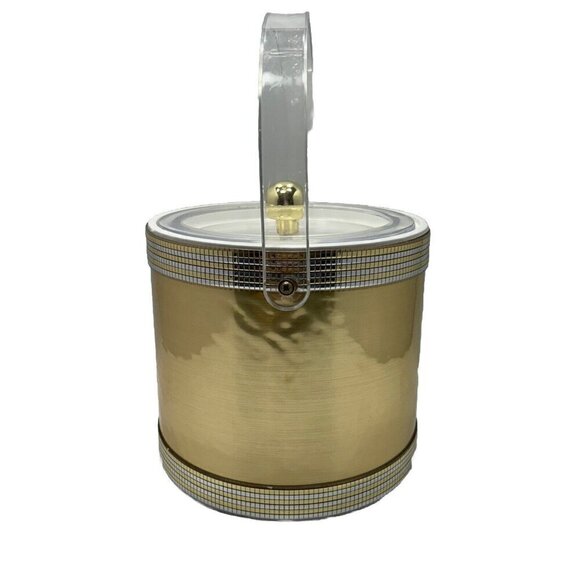 Vintage MCM Georges Briard USA Brushed Gold Lucite Clear Acrylic Handle & Lid - Picture 3 of 16